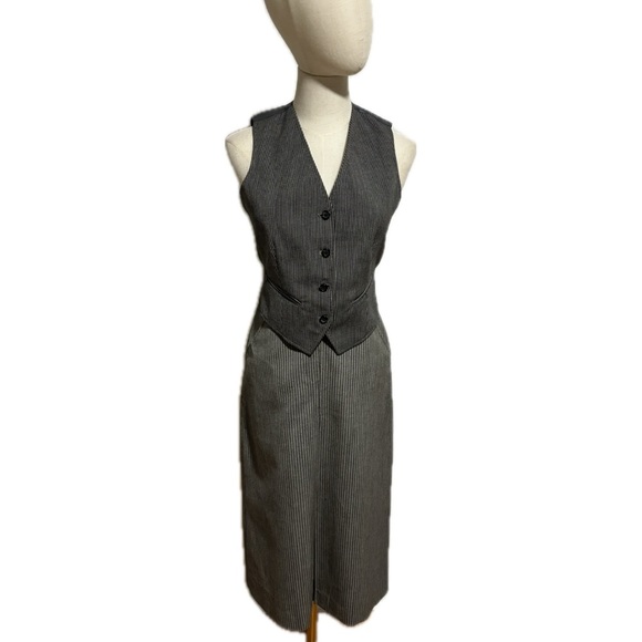 70s 3 PC SUIT GRAY PINSTRIPE SKIRT, VEST, BLAZER BY FOX RUN BY LITTLE FOXES INTL - Picture 9 of 16